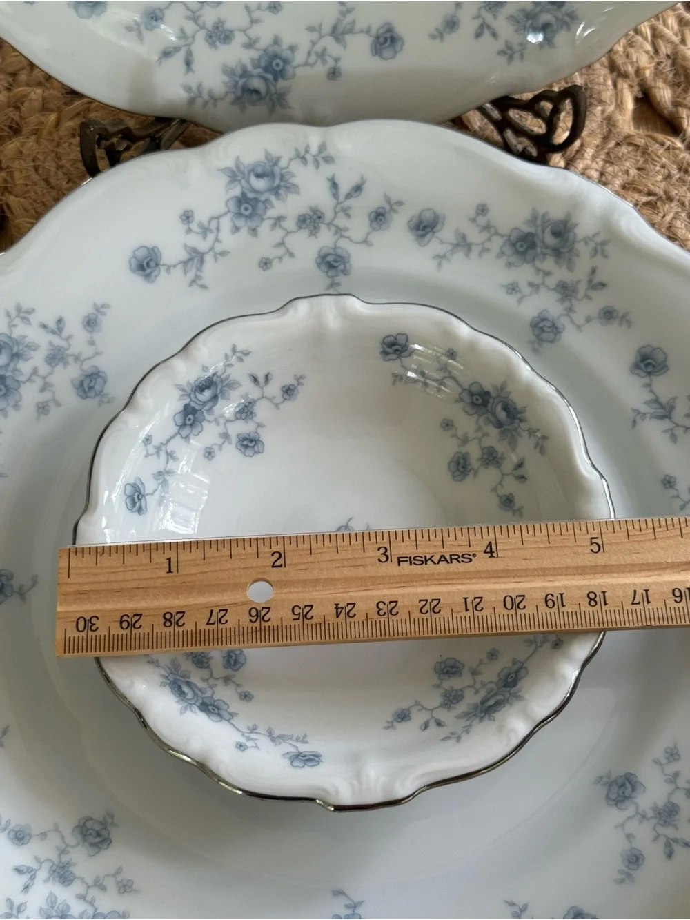 Haviland White Porcelain Dinnerware with Blue Floral Trim Set of Three